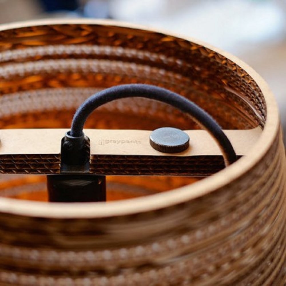 Natural brown sustainable table lamp with recycle cardboard