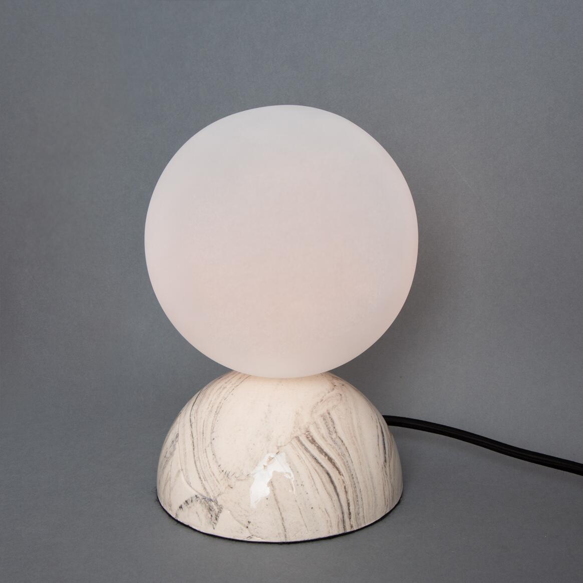 Ovata Marbled Ceramic Glass Ball Table Lamp by Mullan Lighting – stylish table lamp featuring a marbled ceramic base with a sleek glass ball diffuser.
