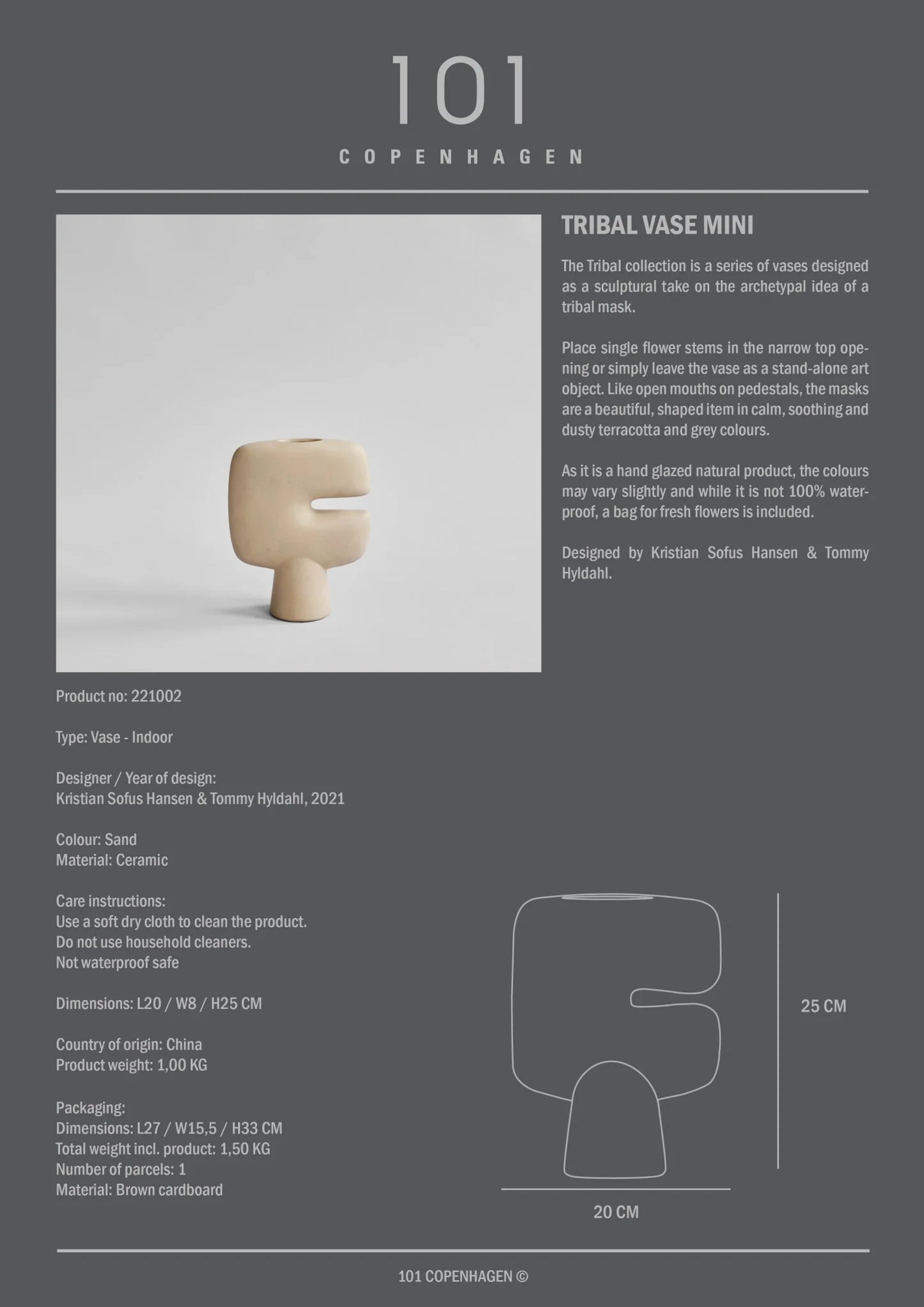 Tribal Vase, Mini - Sand by 101 Copenhagen