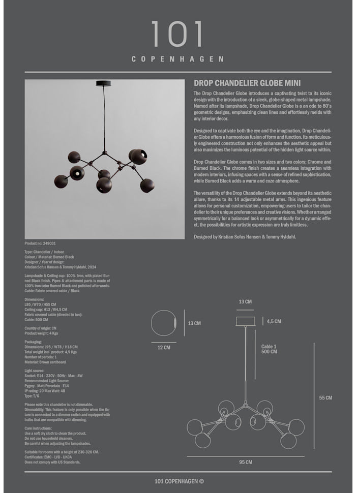 Drop Chandelier Globe Mini by 101 Copenhagen
