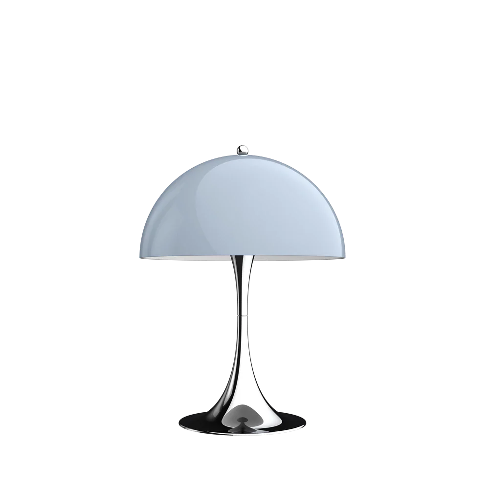 Alt Text: Panthella Lamp softly glowing in a dim room, creating ambient lighting with its sculptural silhouette.