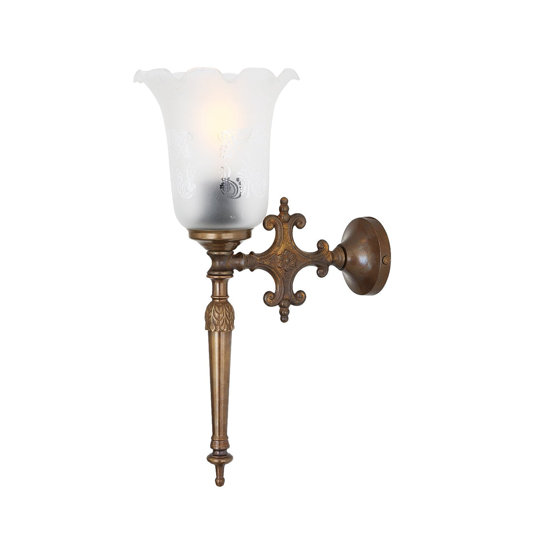 Allan Brass Wall Lamp by Mullan Lighting – Victorian wall lamp with etched glass, antique brass design, vintage luxury lighting