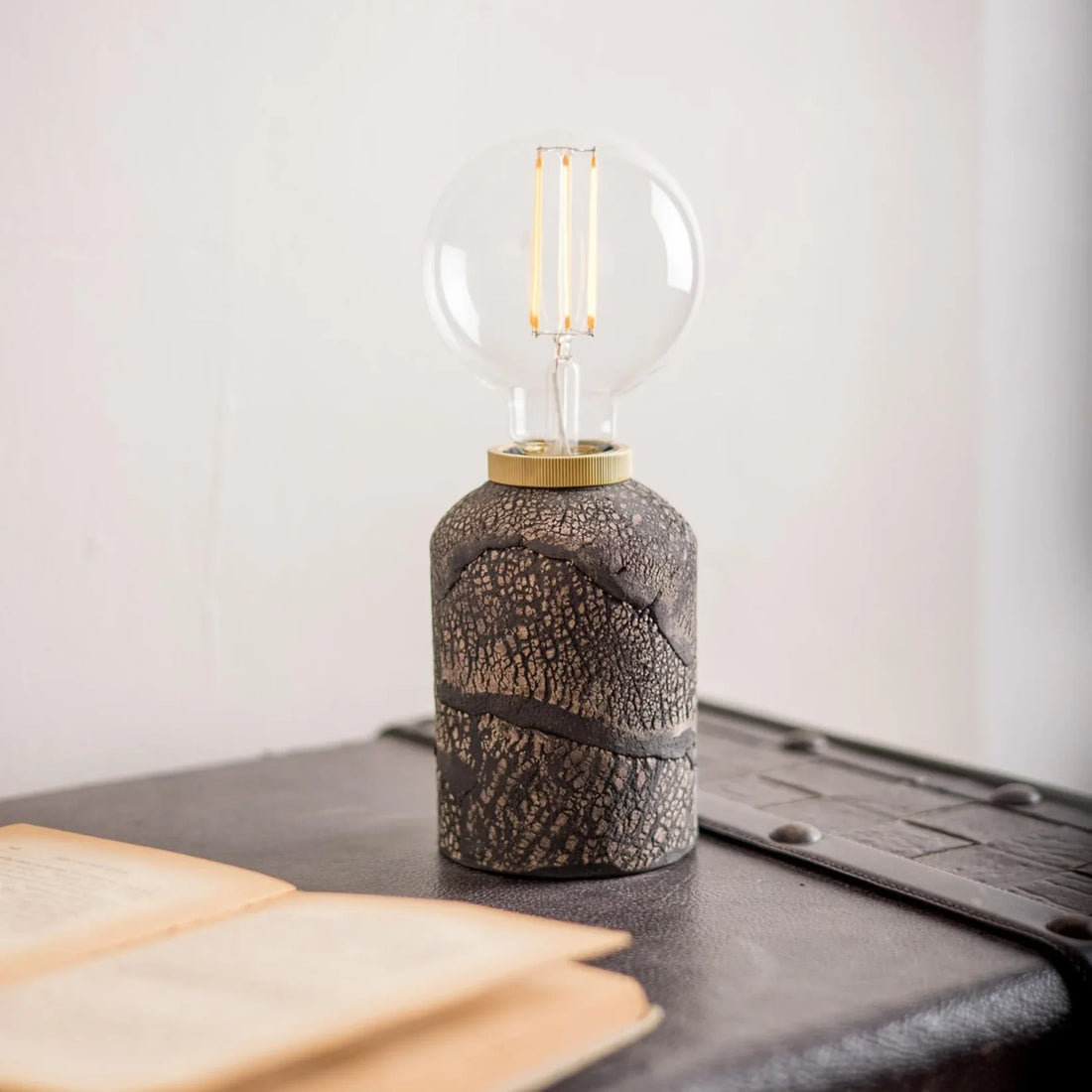 Industrial style interior with exposed bulb and matte clay creating an edgy look.