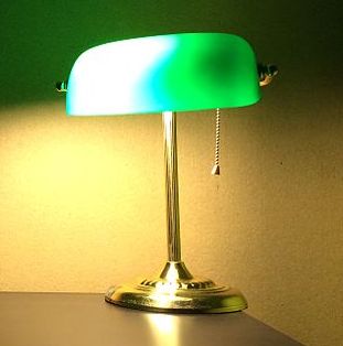 Classic Banker's lamp with green glass shade – "Timeless Banker's lamp with emerald green shade and brass base, perfect for home offices."