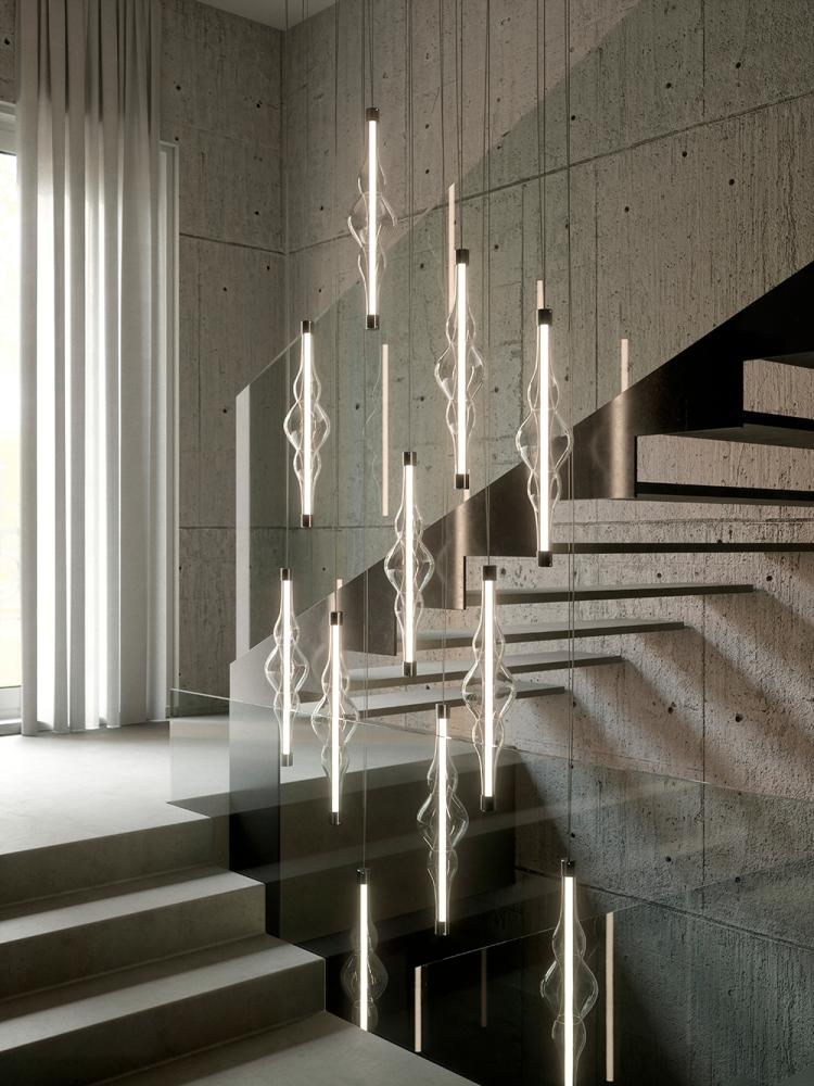 Contemporary Frequency vertical pendant lamp crafted with artisan glasswork by Cangini & Tucci
