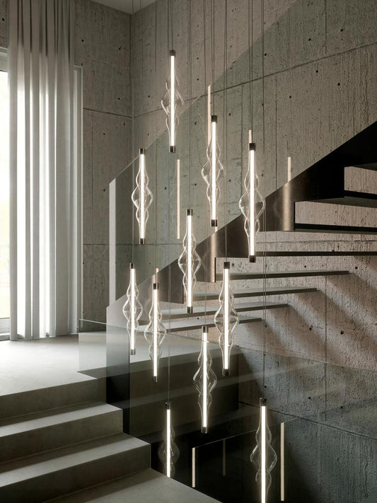 Contemporary Frequency vertical pendant lamp crafted with artisan glasswork by Cangini & Tucci