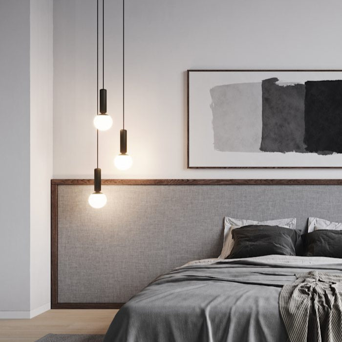 Soft glowing master bedroom lighting with decorative fixtures and serene ambiance.