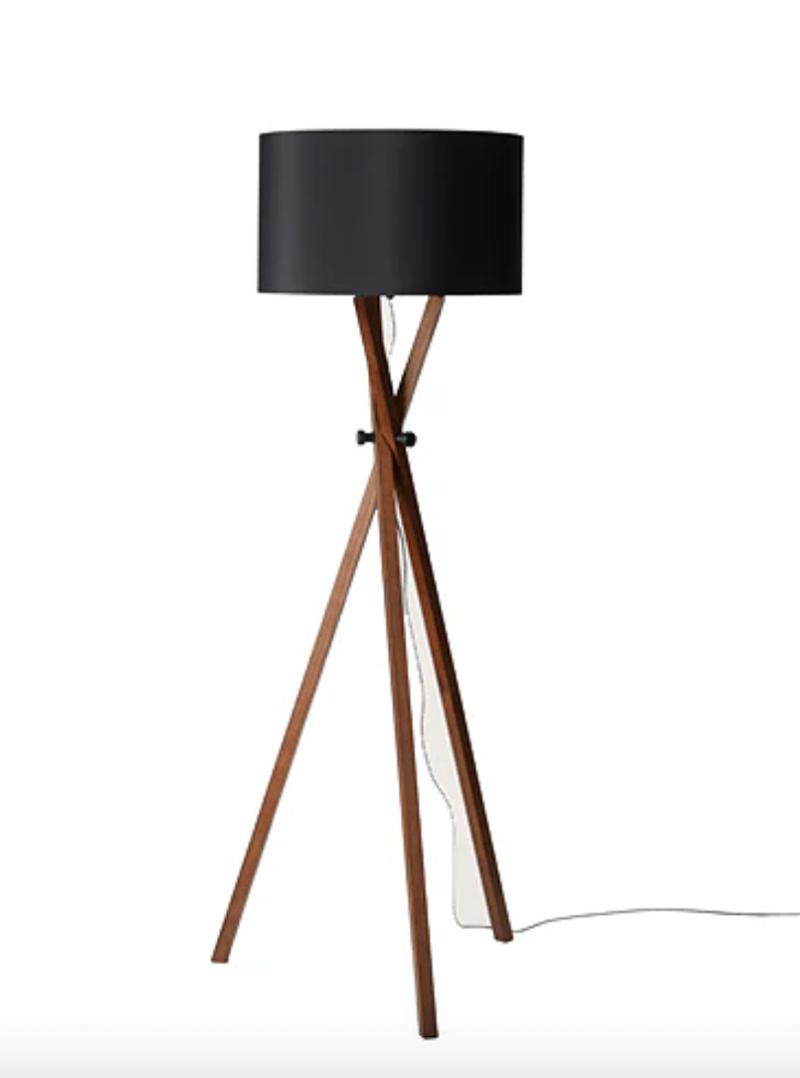 Cot Floor Lamp by Aromas Del Campo featuring walnut wood, steel frame, and cotton shade – a modern, minimalist floor lamp for luxury interiors.