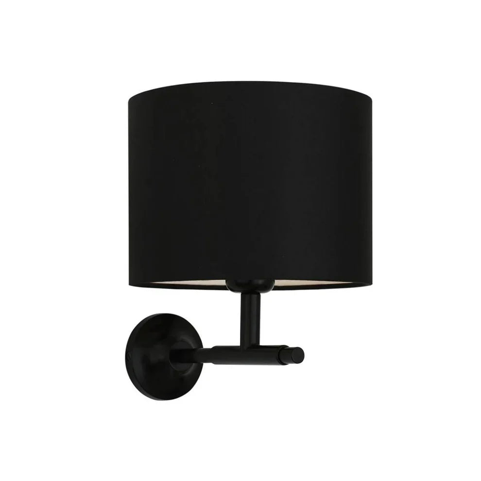 Bangor Modern Brass Wall Lamp with Drum Fabric Shade by Mullan Lighting – elegant brass wall light with soft diffused glow for luxury interiors.