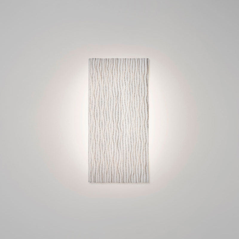 Planum Wall Lamp by A Emotional Light in white stainless steel mesh, large flat wall light creating a soft sky-like glow indoors.