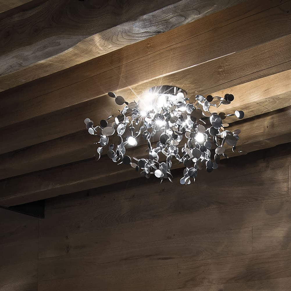 Argent Ceiling Lamp by Terzani with hand-shaped metal discs, luxury Italian ceiling lighting in sculptural cloud design.