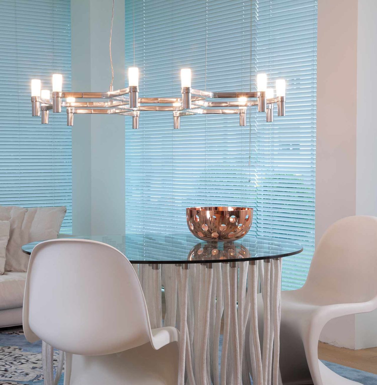 Crown Hexagonal pattern hanging light in chrome finish, fopr dining area