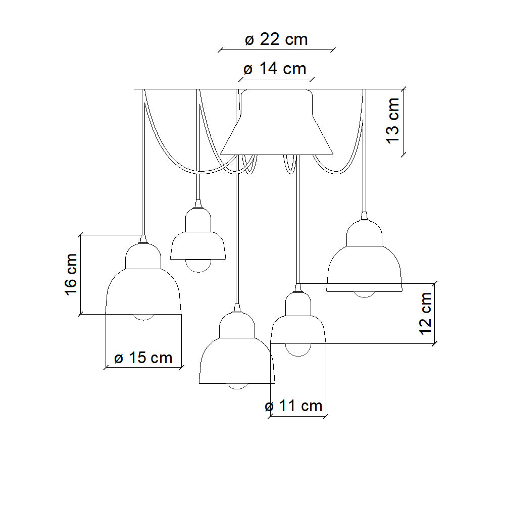 Berimbau 5 Light Pendant Lamp C2608- Mix by Ferroluce