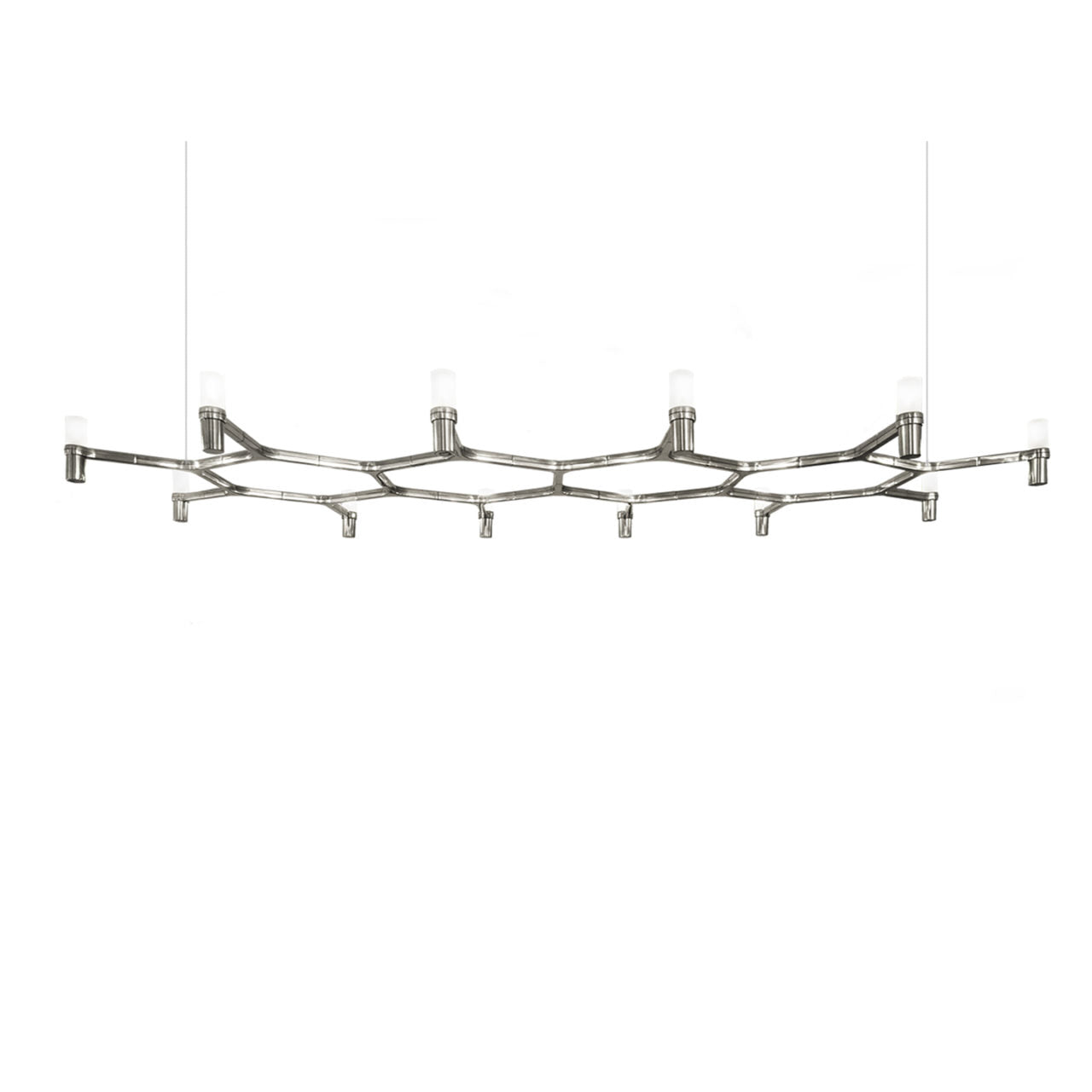 Chrome linear hang rail pendant for dining area