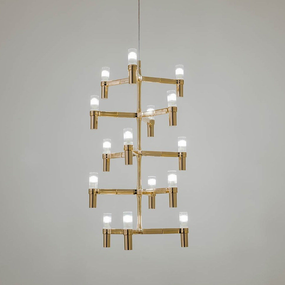 Gold Vertical Linear pendant for Staircase Italian. grand light, contemporary lighting, nemo lighting, luxury lighting