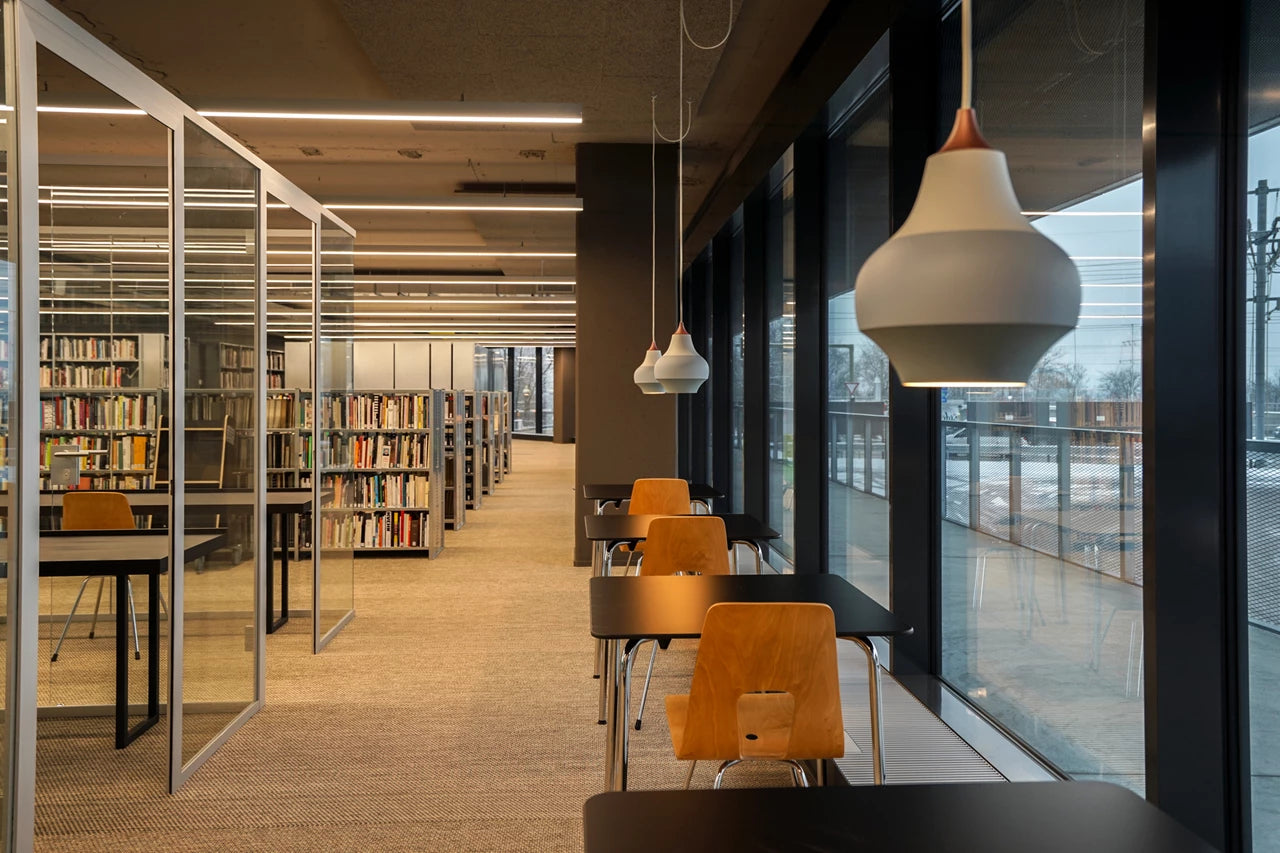 Dome shaped colorful hanging pendant lights  by Louis Poulsen 