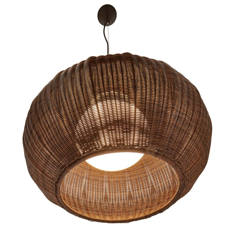 Brown rattan outdoor suspension lights. Brown wicker outdoor suspension lamp