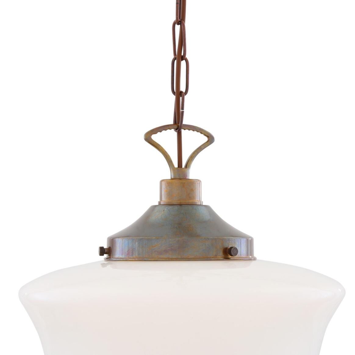 1920's Schoolhouse Pendant Lamp by Mullan Lighting with vintage-inspired opal glass shade and classic design, perfect for retro and modern interiors
