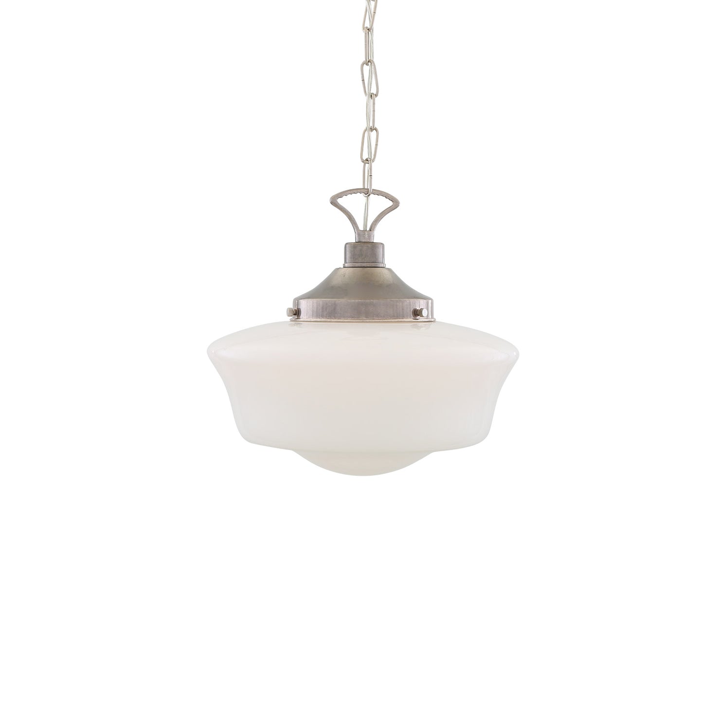 1920's Schoolhouse Pendant Lamp by Mullan Lighting with vintage-inspired opal glass shade and classic design, perfect for retro and modern interiors