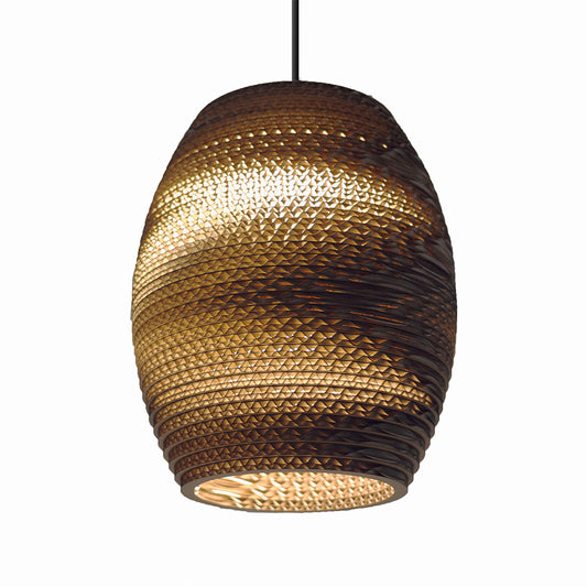 Natural brown Sustainable Recycled cardboard hanging pendant Light by Scraplights
