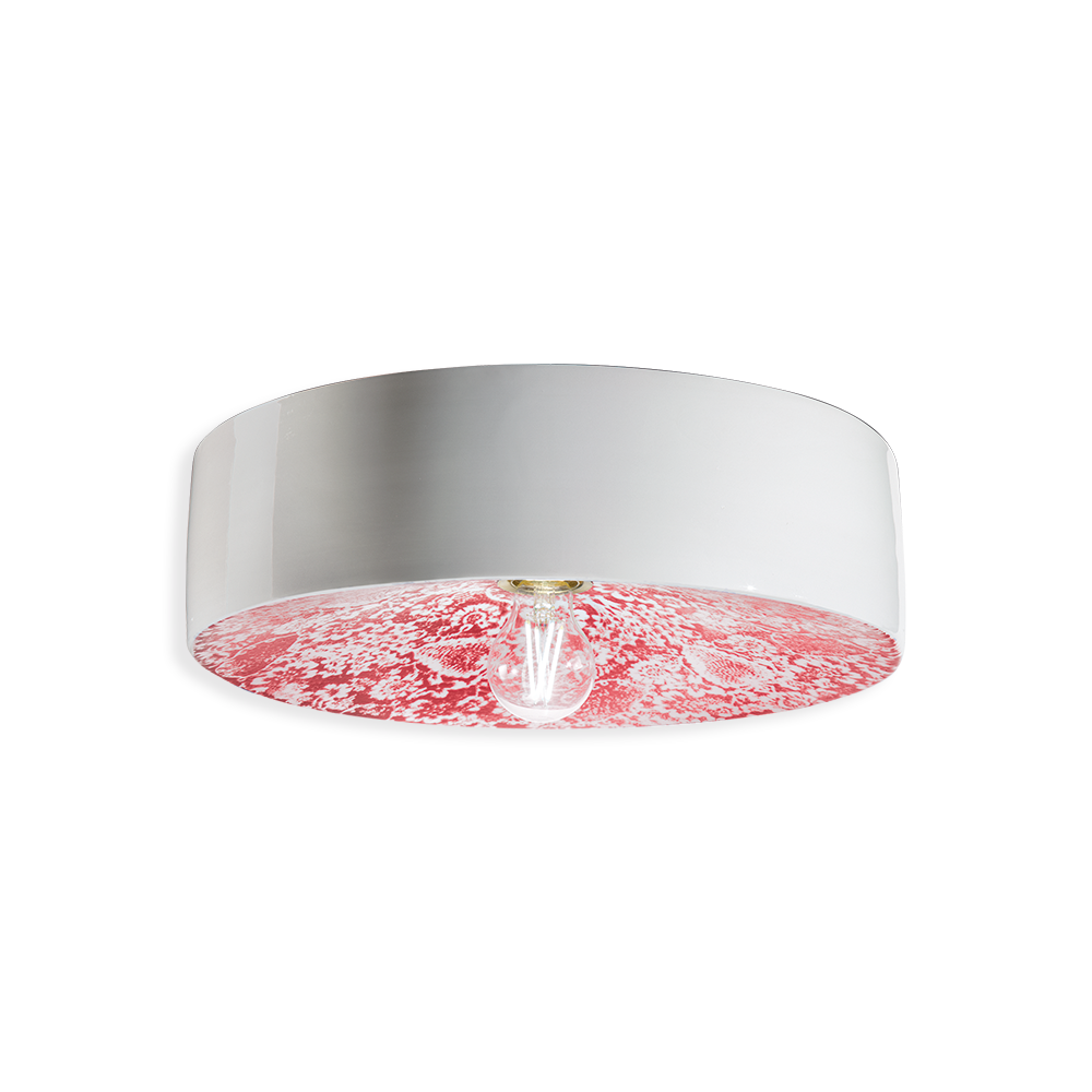 Red printed floral design ceiling light 