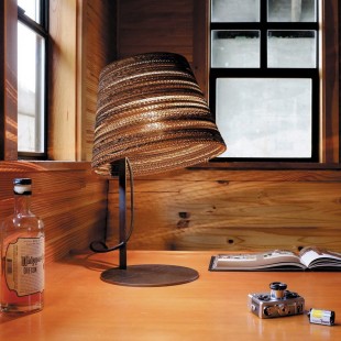 Natural brown sustainable table lamp with recycle cardboard 