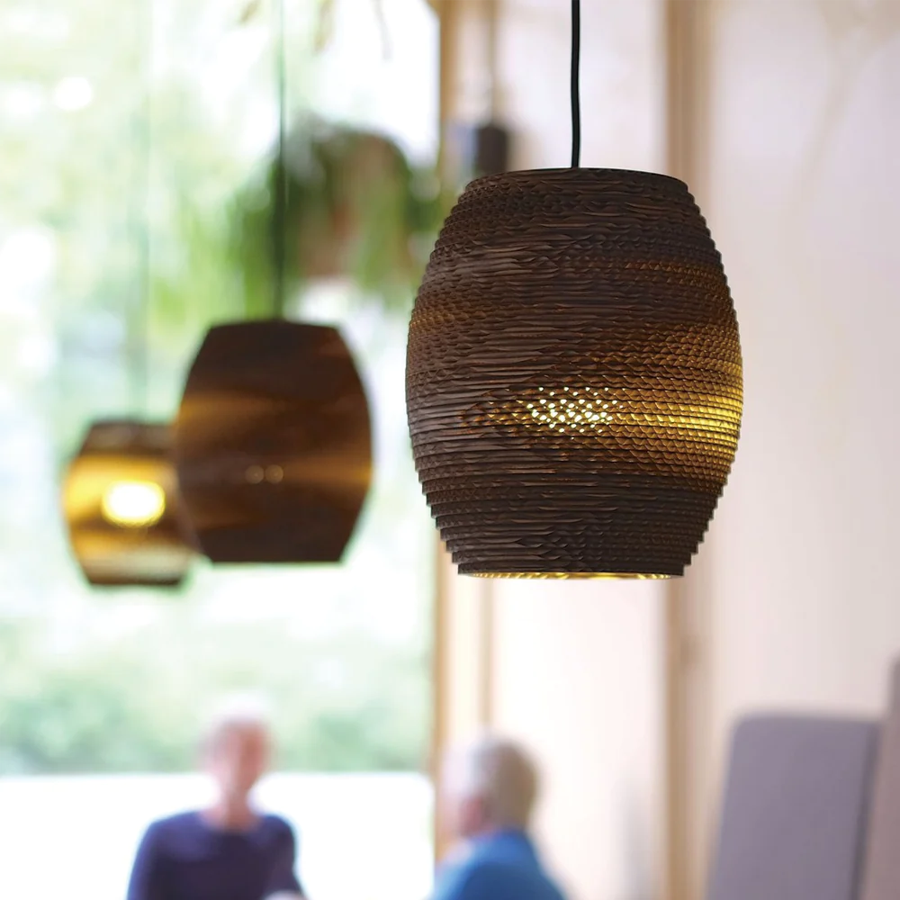 Natural brown Sustainable Recycled cardboard hanging pendant Light by Scraplights