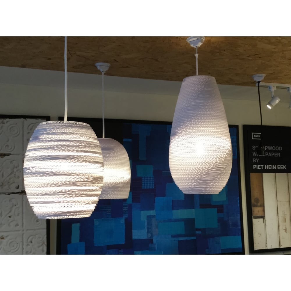 White Sustainable Recycled cardboard hanging pendant Light by Scraplights