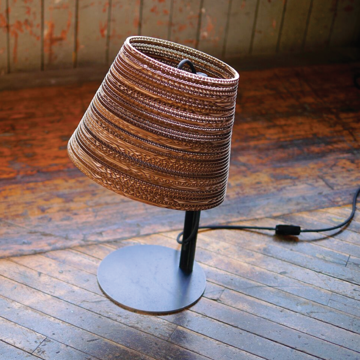 Natural brown sustainable table lamp with recycle cardboard 