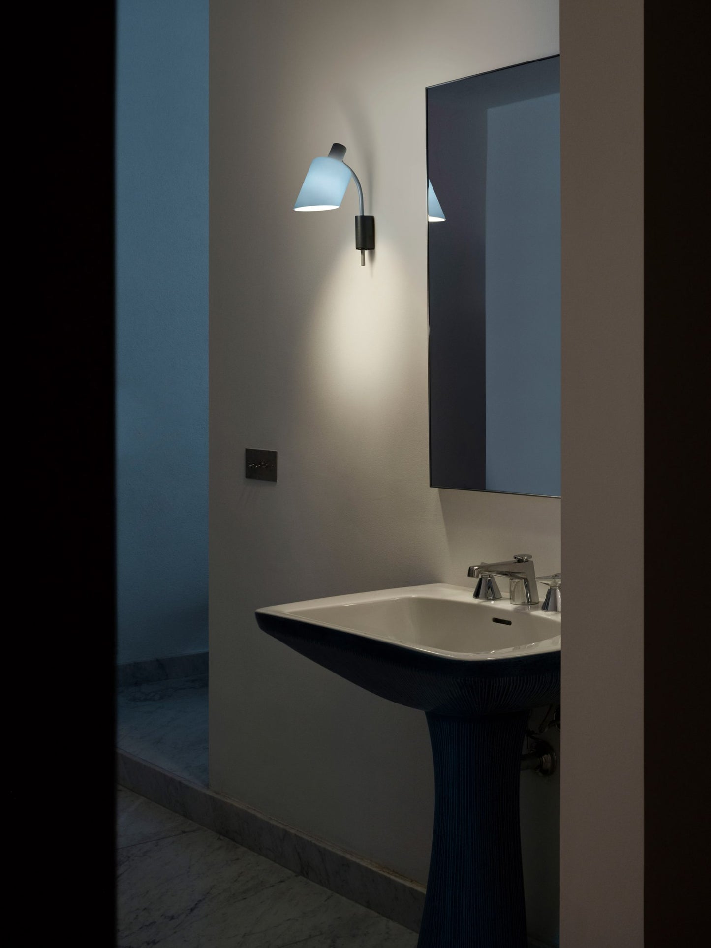 Blue grey Glass wall light powder bathroom 
