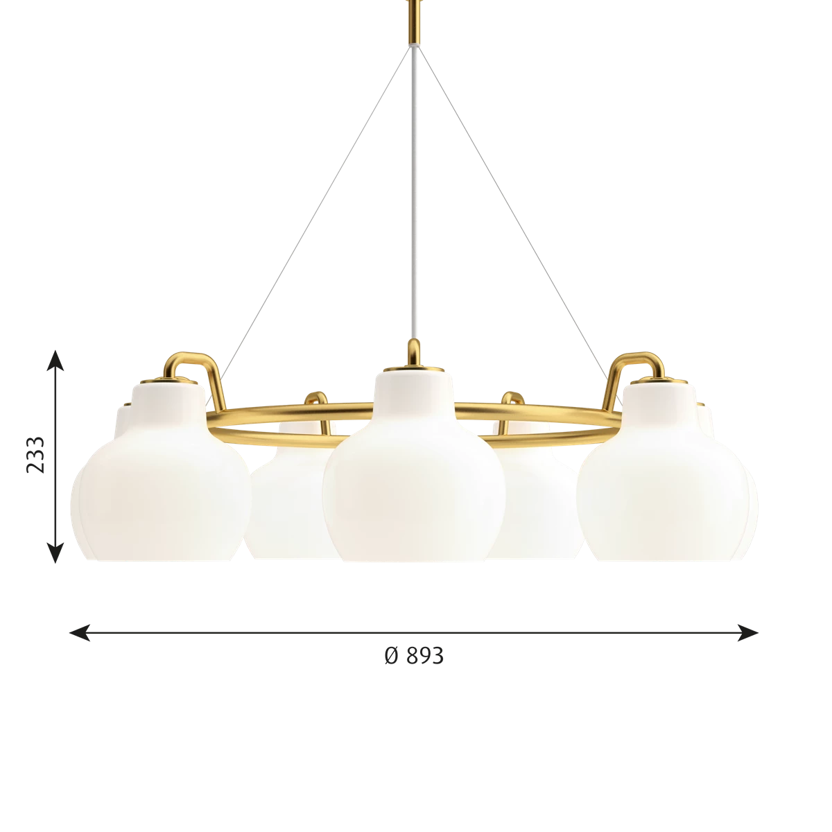 Brass Opal glossy Glass Pendant chandelier by Louis Poulsen