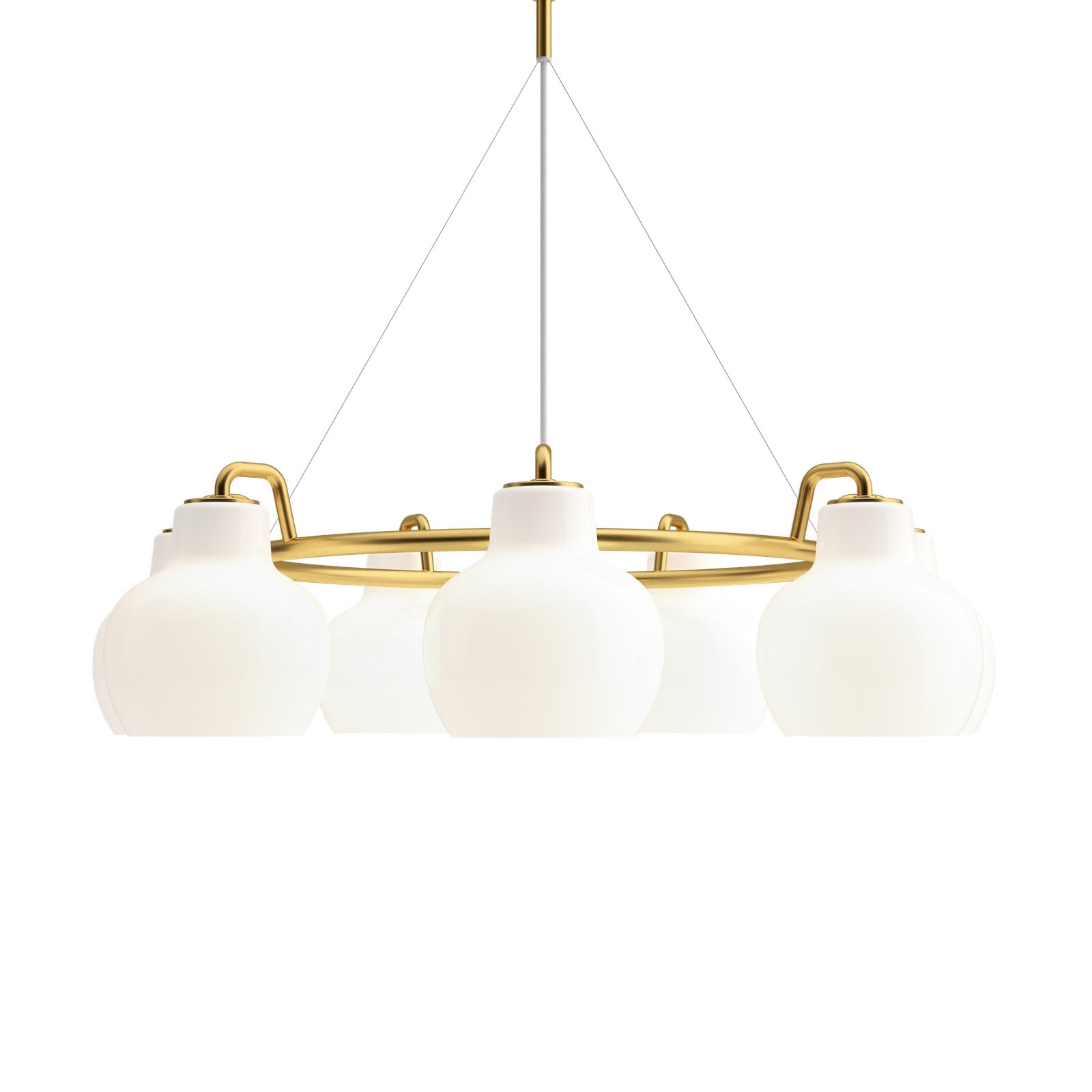 Brass Opal glossy Glass Pendant chandelier by Louis Poulsen