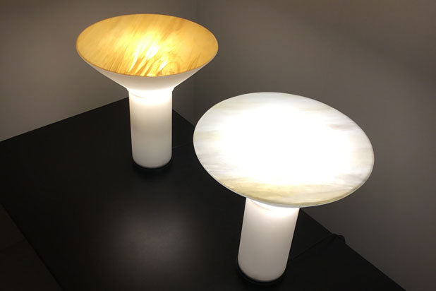 White or WARM YELLOW cozy table lamp handcrafted Glass from Spain