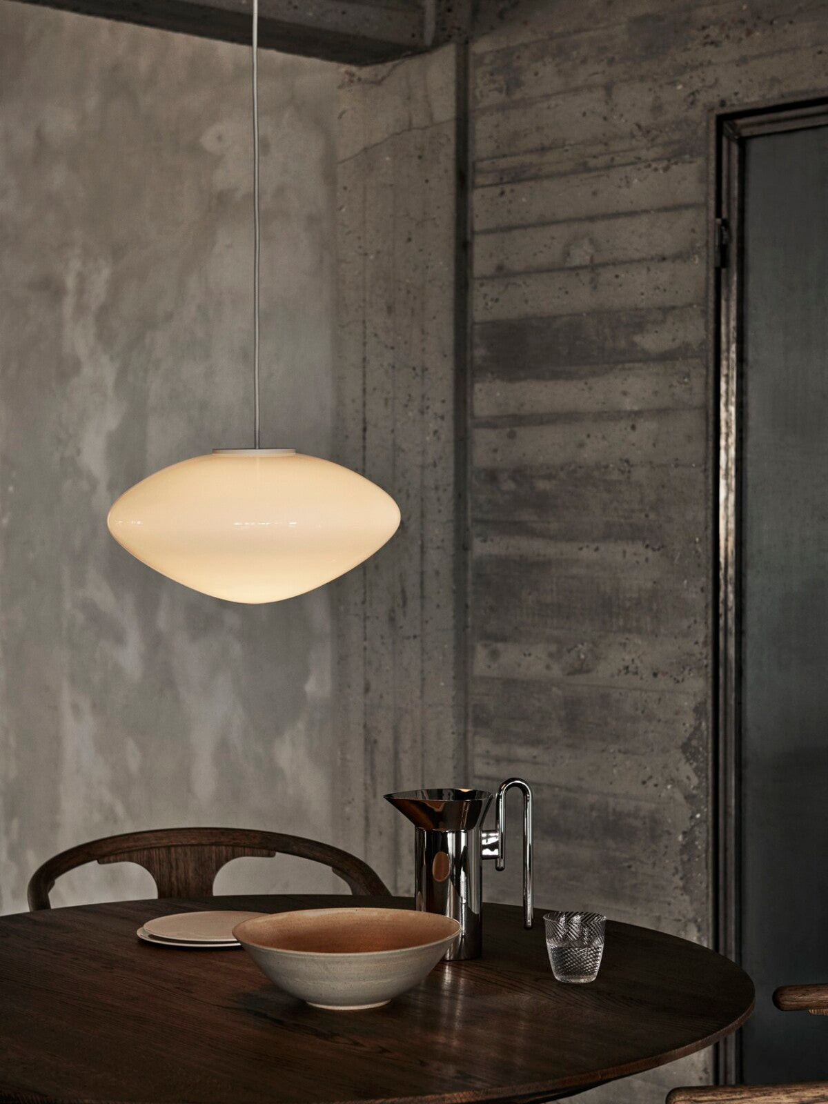 Mist AP15 Pendant by &Tradition – elegant frosted glass pendant light with sculptural design, perfect for soft ambient lighting in modern spaces.
