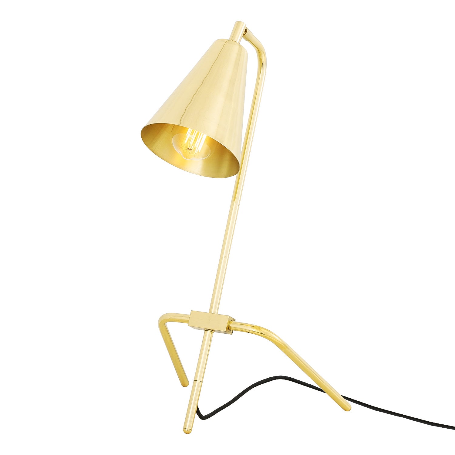 Gold table lamp with a white background