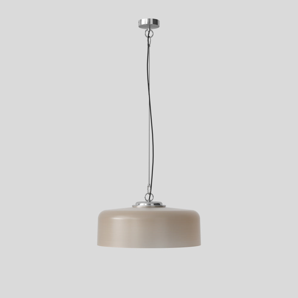 Astep Model 2050 Suspension Lamp featuring a lightweight disc-shaped diffuser in opaline glass, suspended by sleek brass rods for a modern, airy look.