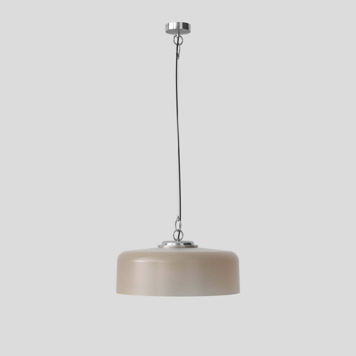 Astep Model 2050 Suspension Lamp featuring a lightweight disc-shaped diffuser in opaline glass, suspended by sleek brass rods for a modern, airy look.