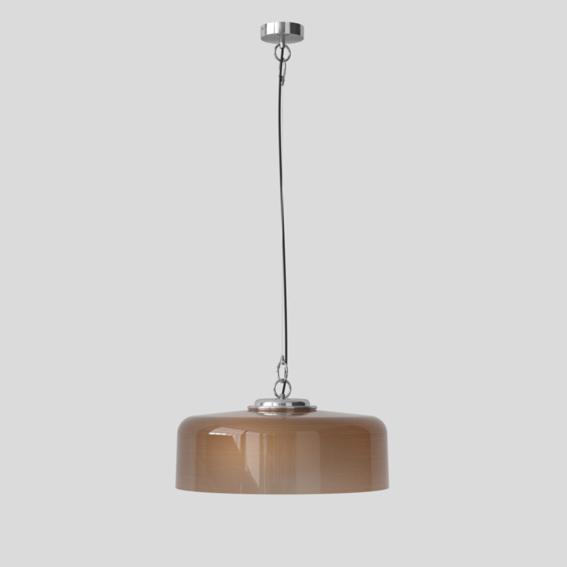 Astep Model 2050 Suspension Lamp featuring a lightweight disc-shaped diffuser in opaline glass, suspended by sleek brass rods for a modern, airy look.