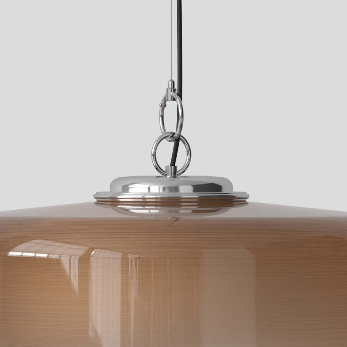 Astep Model 2050 Suspension Lamp featuring a lightweight disc-shaped diffuser in opaline glass, suspended by sleek brass rods for a modern, airy look.