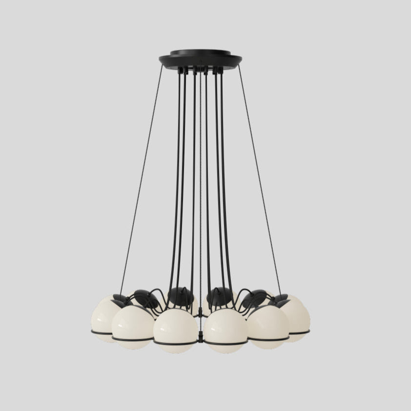 Astep Model 2109/12/14 Suspension Lamp with a lightweight structure and multiple opaline glass diffusers, offering sculptural elegance and soft illumination.
