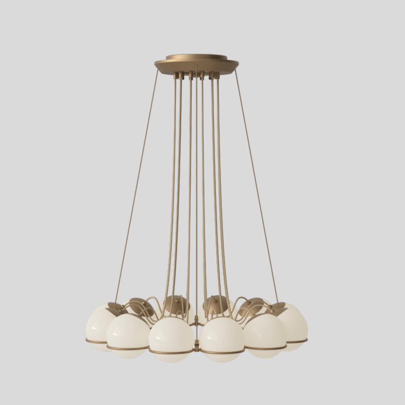 Astep Model 2109/12/14 Suspension Lamp with a lightweight structure and multiple opaline glass diffusers, offering sculptural elegance and soft illumination.