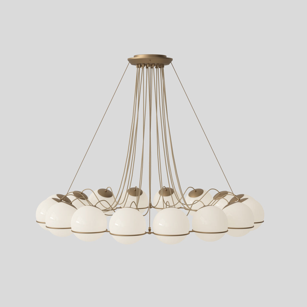 Astep Model 2109/16/20 Suspension Lamp with a refined structure holding multiple opaline glass globes, creating a striking and airy lighting centerpiece.