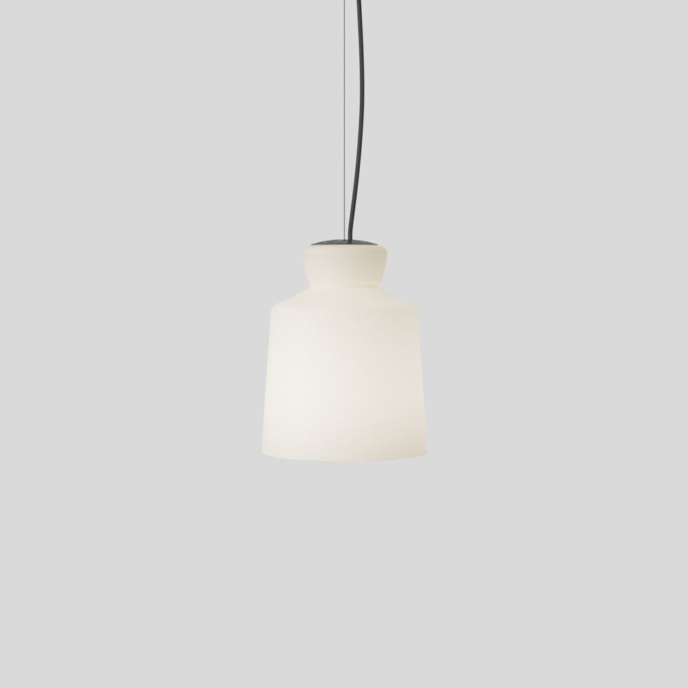 Astep SB Cinquantotto Suspension Lamp with a minimalist opaline glass sphere and sleek metal detailing, delivering soft, diffused ambient light.