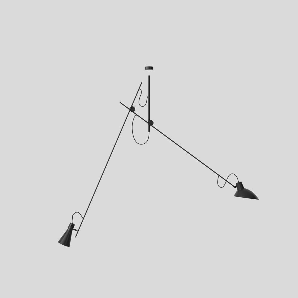 Astep VV Cinquanta Suspension Lamp with an adjustable spun aluminum reflector suspended by a brass rod, blending mid-century design with functional elegance.