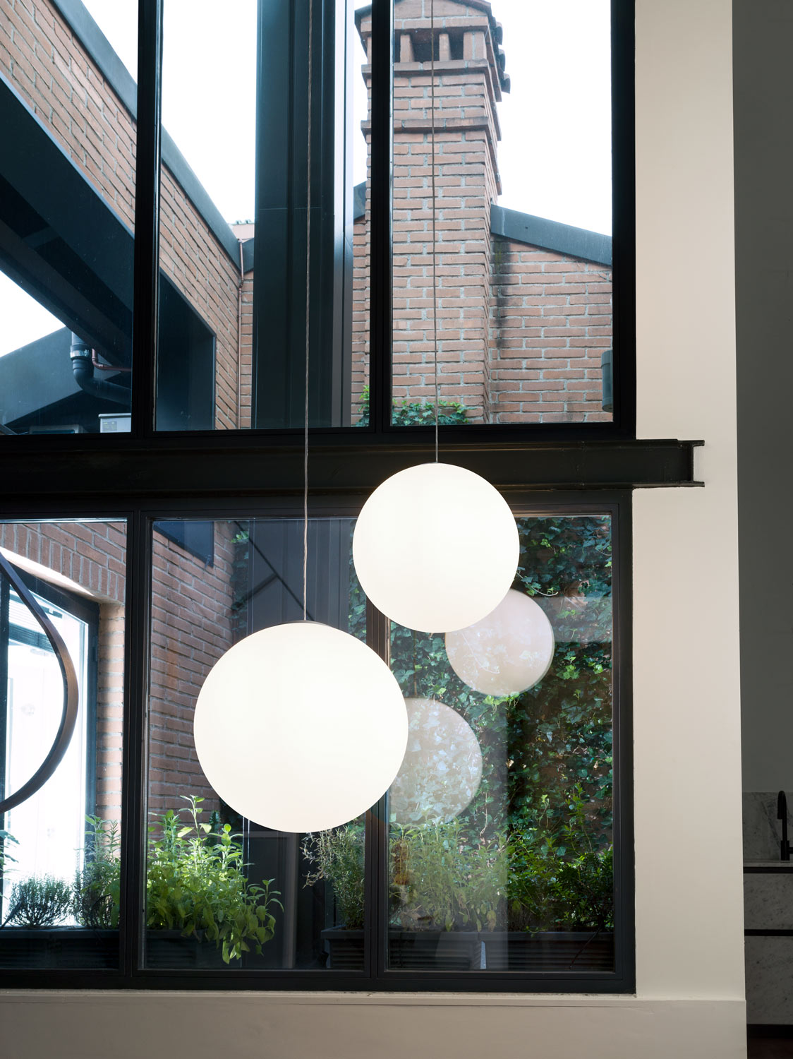 White glass spherical hanging light 