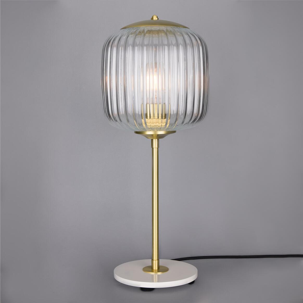 Astoria Reeded Table Lamp by Mullan Lighting – classic table lamp with reeded brass base and refined detailing, available at Angel Ventures, Mumbai.