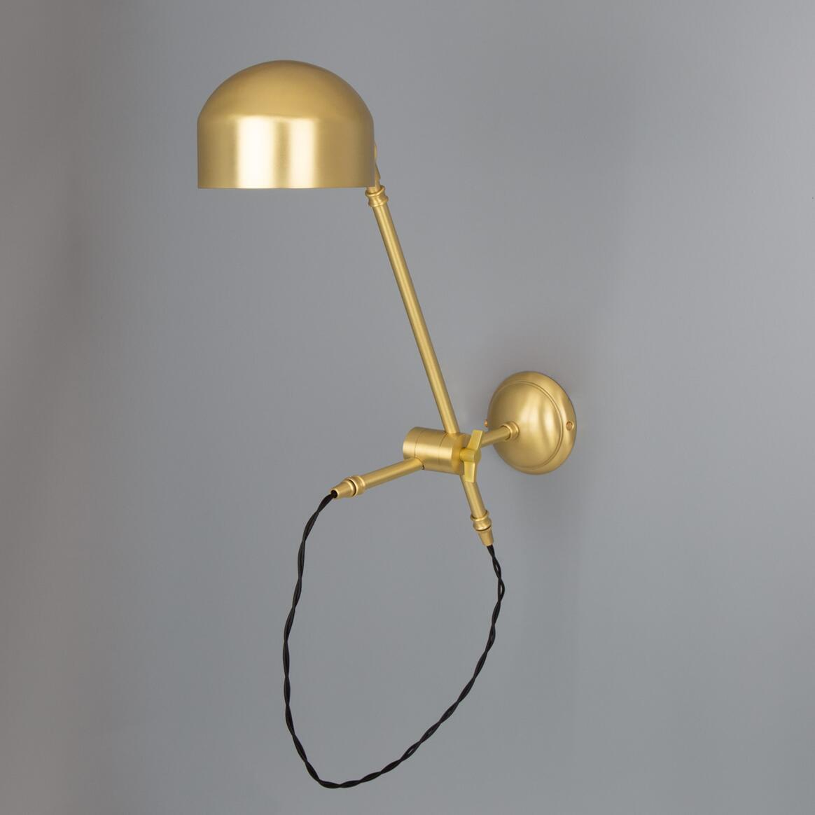 Bogota Swing Arm Wall Lamp by Mullan Lighting featuring an adjustable brass swing arm and elegant shade, perfect for versatile interior lighting