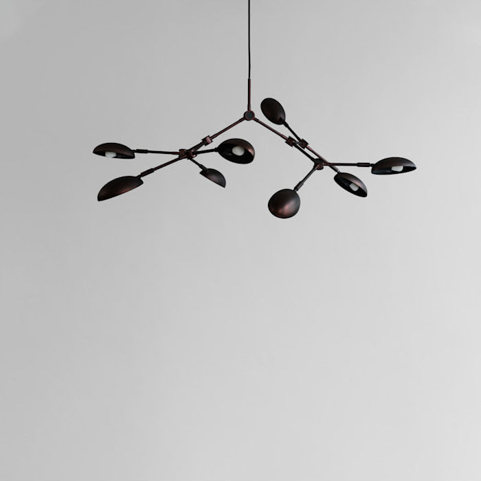 101 Copenhagen Drop Chandelier Mini in oxidized finish, showcasing 14 adjustable arms and sculptural shades, perfect for contemporary interiors.
