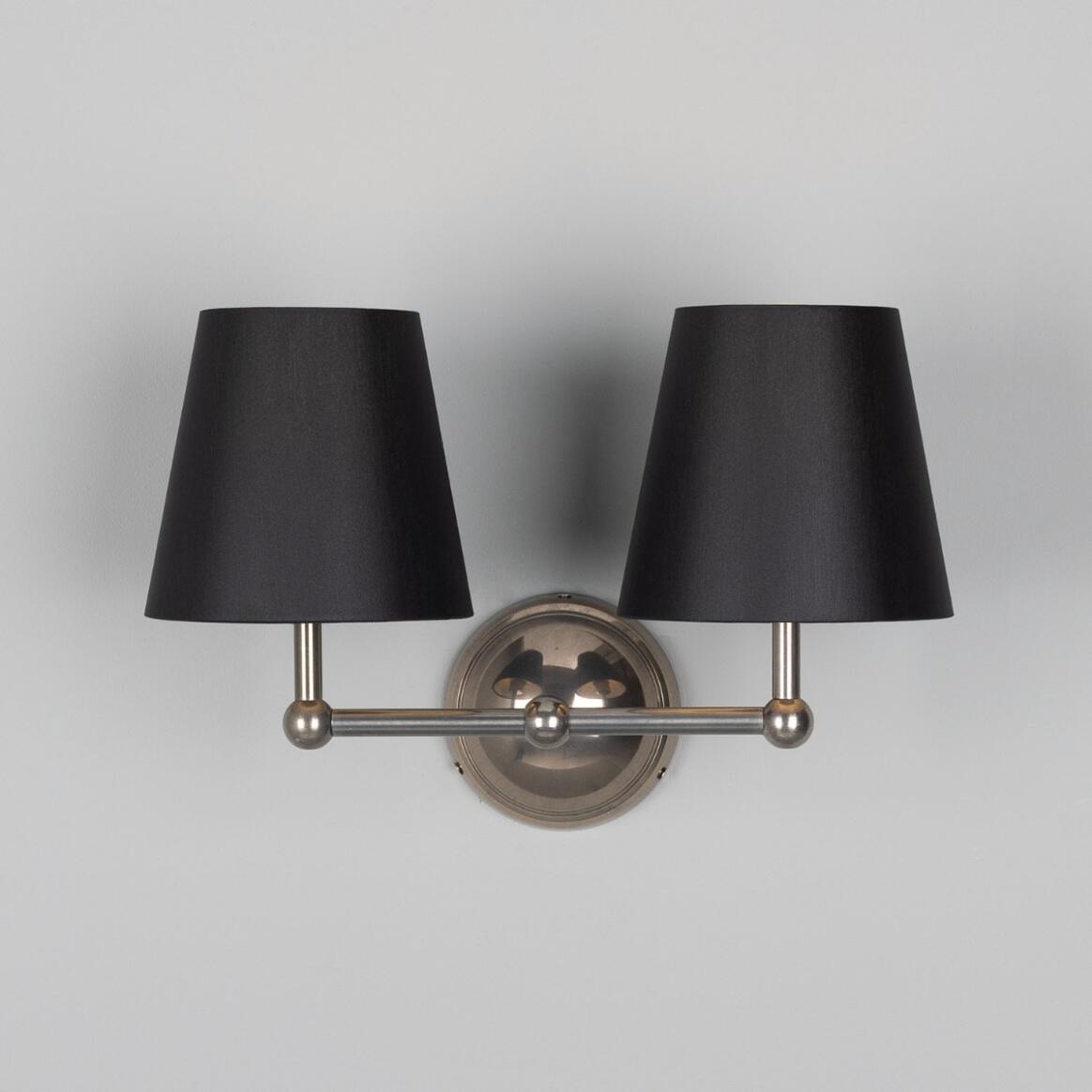 Busan Double Wall Lamp by Mullan Lighting with two brass arms and elegant shades, perfect for enhancing symmetry and style in any room