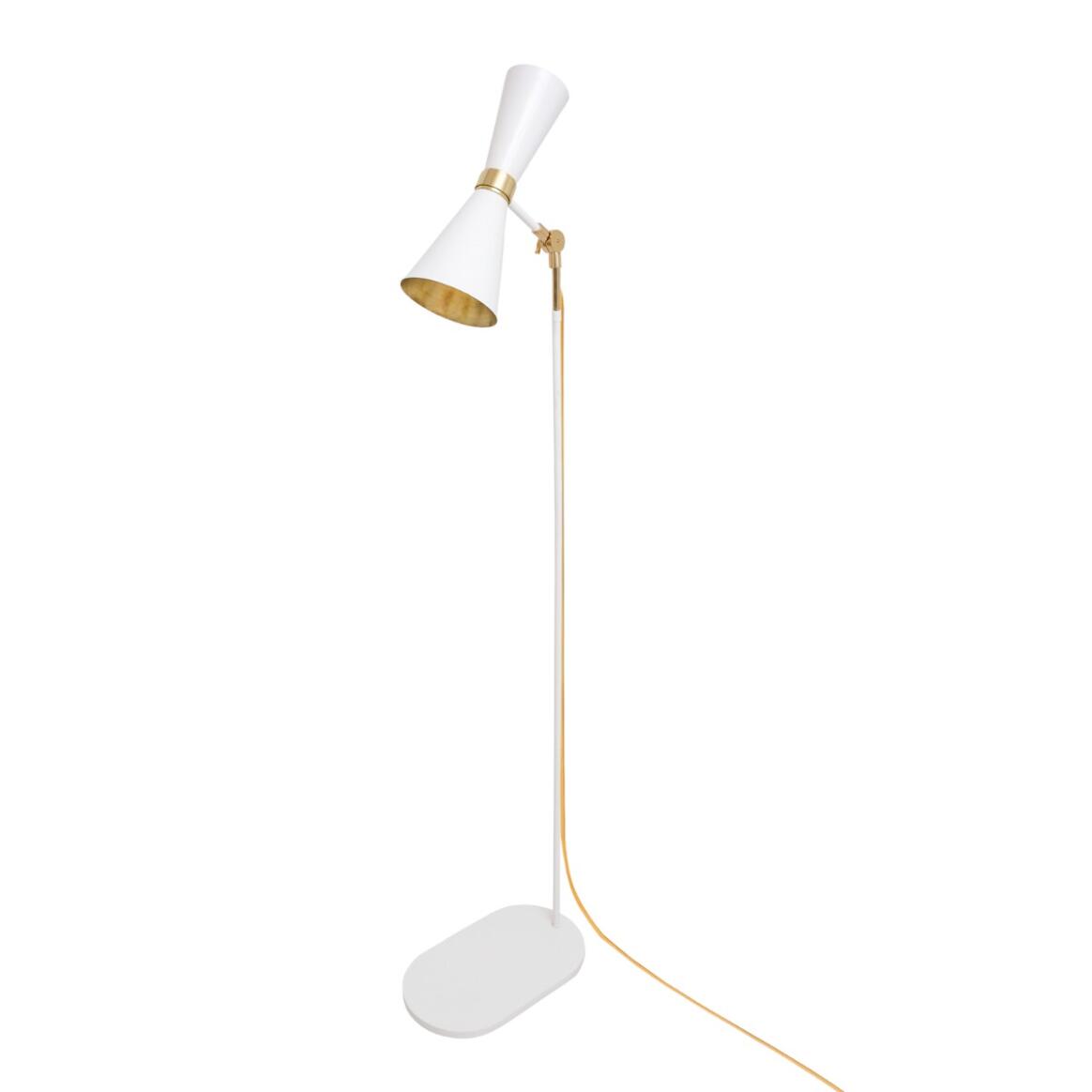 White and gold floor lamp on a white background